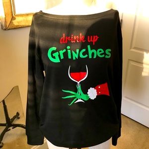 Off shoulder casual novelty holiday sweater.